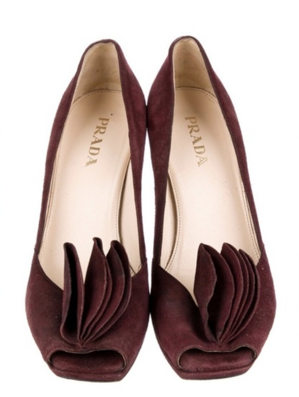 Prada Suede Peep Toe Petal Pumps